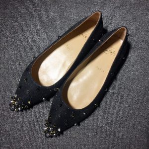 Christian Louboutin Degraspike Ballerines en Tissu Noir
