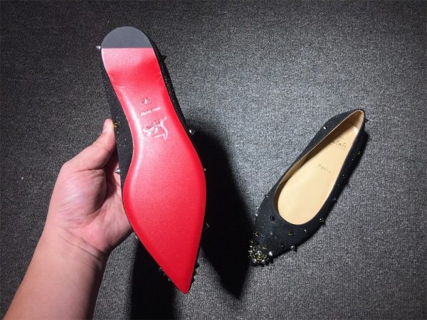 Christian Louboutin Degraspike Ballerines en Tissu Noir – Image 2