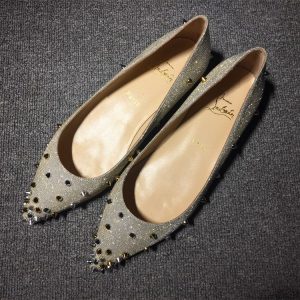 Christian Louboutin Degraspike Ballerines en Tissu Pailleté Argent