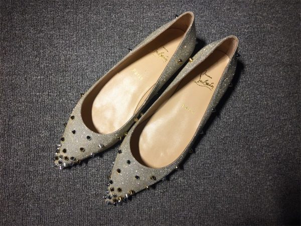 Christian Louboutin Degraspike Ballerines en Tissu Pailleté Argent