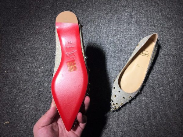 Christian Louboutin Degraspike Ballerines en Tissu Pailleté Argent – Image 2