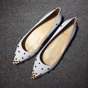 Christian Louboutin Degraspike Ballerines en Cuir Nappa Blanc