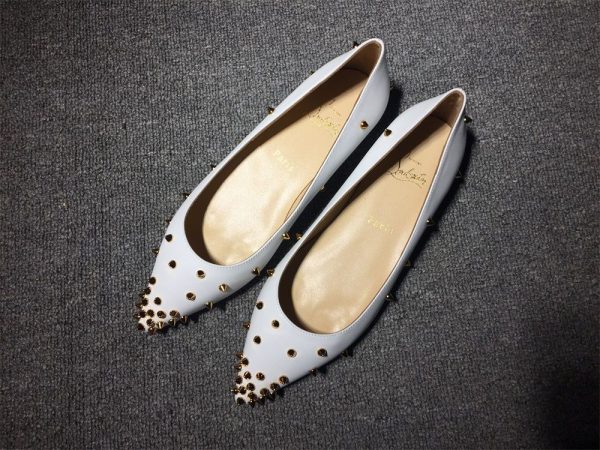 Christian Louboutin Degraspike Ballerines en Cuir Nappa Blanc
