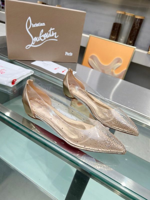 Christian Louboutin Degrastrass Ballerines en PVC Argent et Strass Pêche Clair
