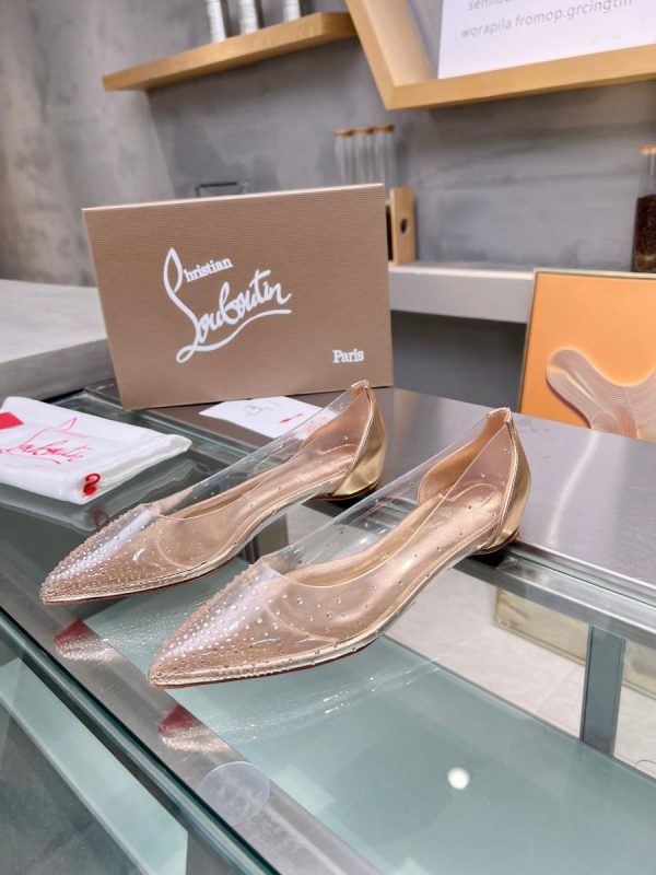 Christian Louboutin Degrastrass Ballerines en PVC Argent et Strass Pêche Clair – Image 2