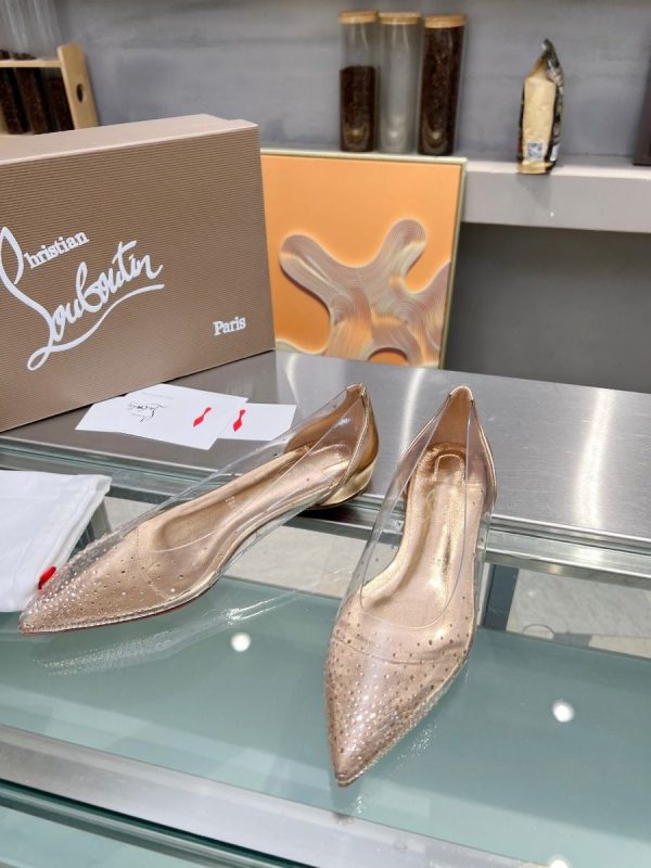 Christian Louboutin Degrastrass Ballerines en PVC Argent et Strass Pêche Clair – Image 3