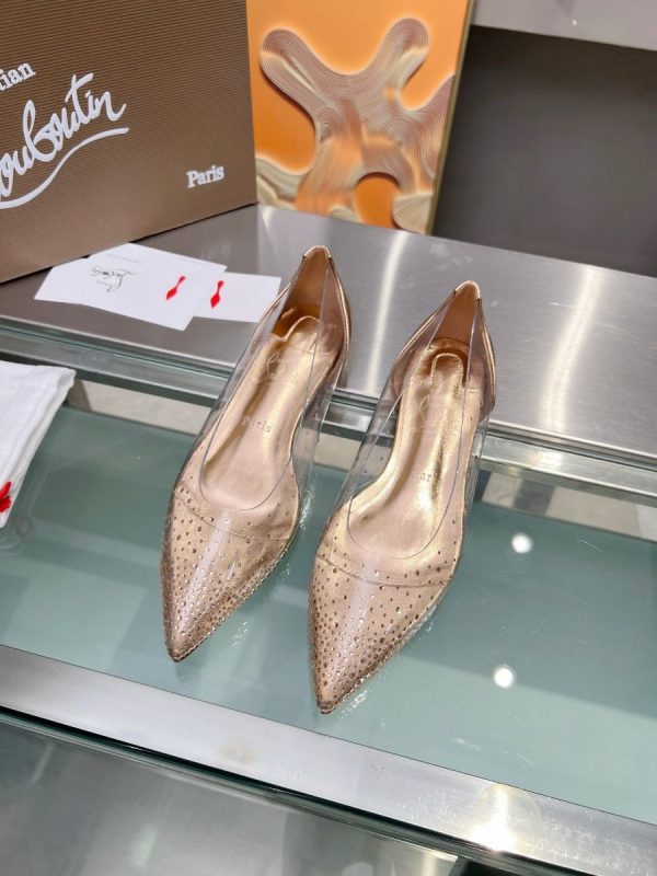 Christian Louboutin Degrastrass Ballerines en PVC Argent et Strass Pêche Clair – Image 4
