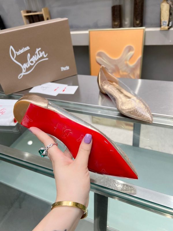 Christian Louboutin Degrastrass Ballerines en PVC Argent et Strass Pêche Clair – Image 5