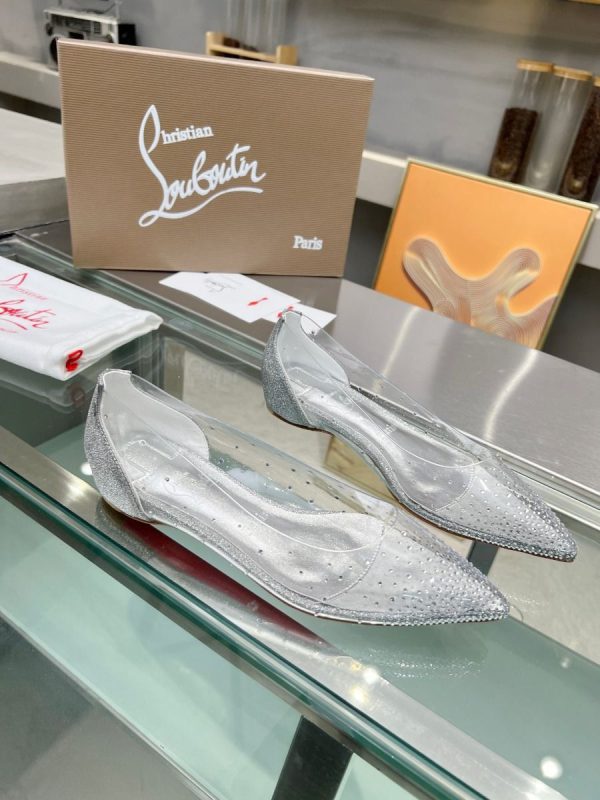Christian Louboutin Degrastrass Ballerines en PVC Argent et Strass Argent