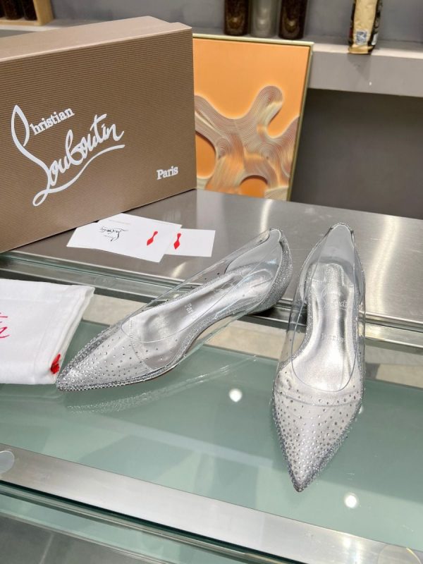 Christian Louboutin Degrastrass Ballerines en PVC Argent et Strass Argent – Image 4