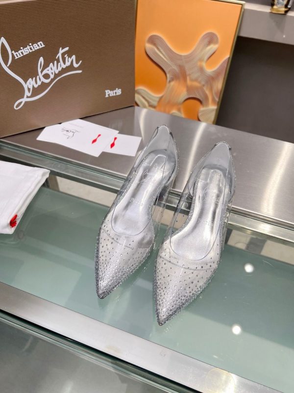 Christian Louboutin Degrastrass Ballerines en PVC Argent et Strass Argent – Image 5