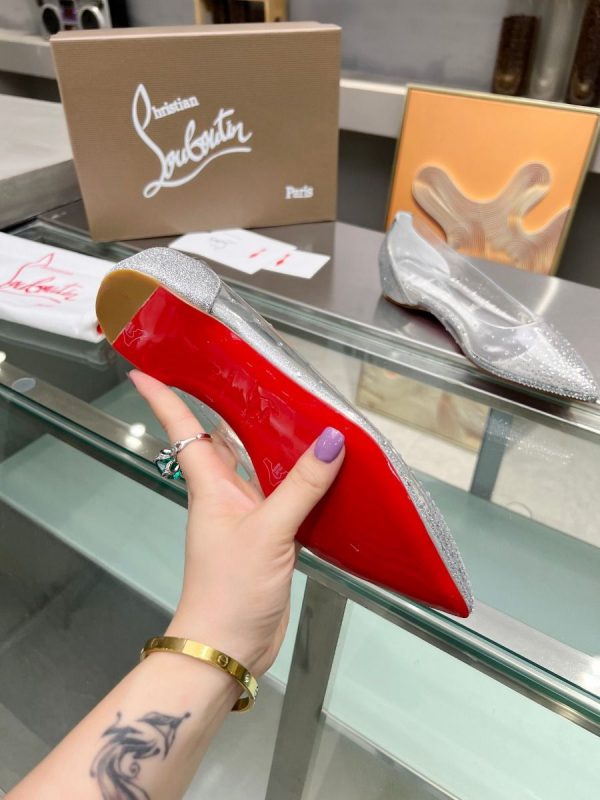 Christian Louboutin Degrastrass Ballerines en PVC Argent et Strass Argent – Image 2