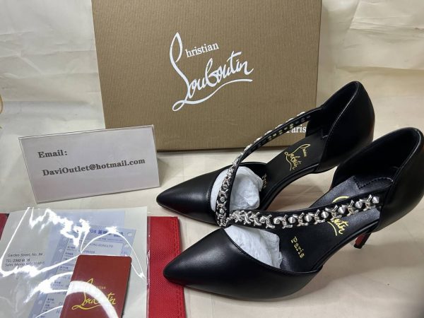 Christian Louboutin Deomina escarpins à bout pointu avec chaînes et clous 100 mm à brides croisées noires – Image 4