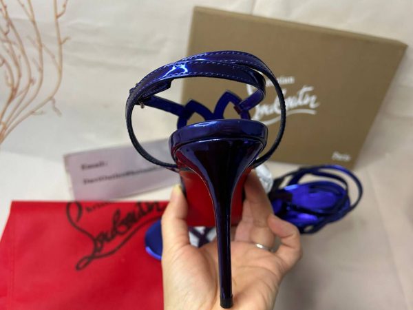 Christian Louboutin Double L Sandal 100 mm Elektra/lin Cuir Suédé Calfskin – Image 4