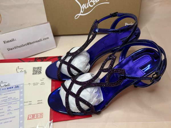 Christian Louboutin Double L Sandal 100 mm Elektra/lin Cuir Suédé Calfskin