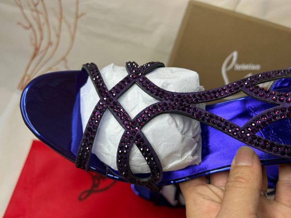 Christian Louboutin Double L Sandal 100 mm Elektra/lin Cuir Suédé Calfskin – Image 2