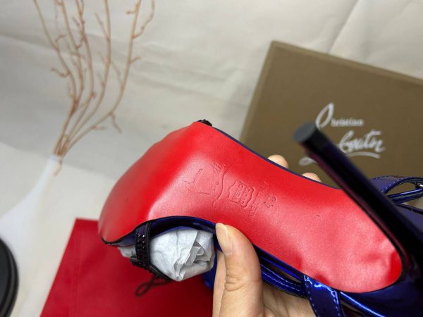 Christian Louboutin Double L Sandal 100 mm Elektra/lin Cuir Suédé Calfskin – Image 5