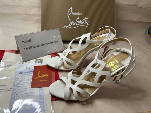 Christian Louboutin Double L Sandal 100 mm Bianco Patent – Image 5