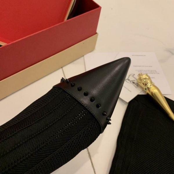 Christian Louboutin Dovi Dova Sock Booties 100mm Bottes Hautes en Tissu Tricoté et Cuir Noir – Image 4