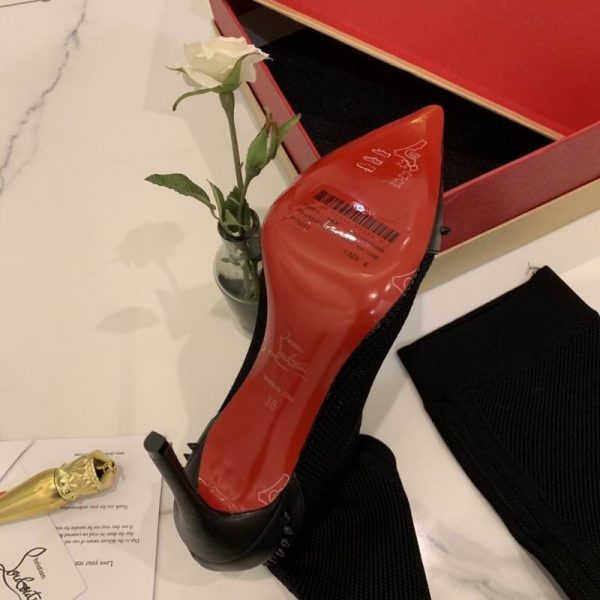 Christian Louboutin Dovi Dova Sock Booties 100mm Bottes Hautes en Tissu Tricoté et Cuir Noir – Image 3