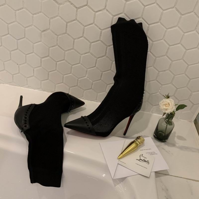 Christian Louboutin Dovi Dova Bottines Chaussettes 100mm Tissu Tricot et Cuir Noir