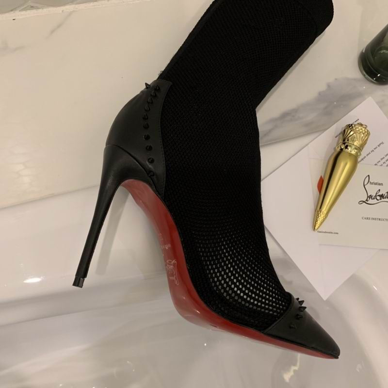 Christian Louboutin Dovi Dova Bottines Chaussettes 100mm Tissu Tricot et Cuir Noir – Image 2
