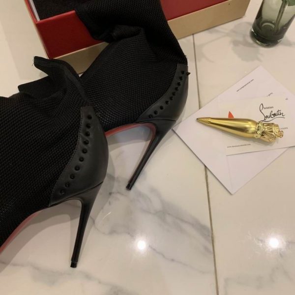 Christian Louboutin Dovi Dova Bottines Chaussettes 100mm Tissu Tricot et Cuir Noir – Image 3