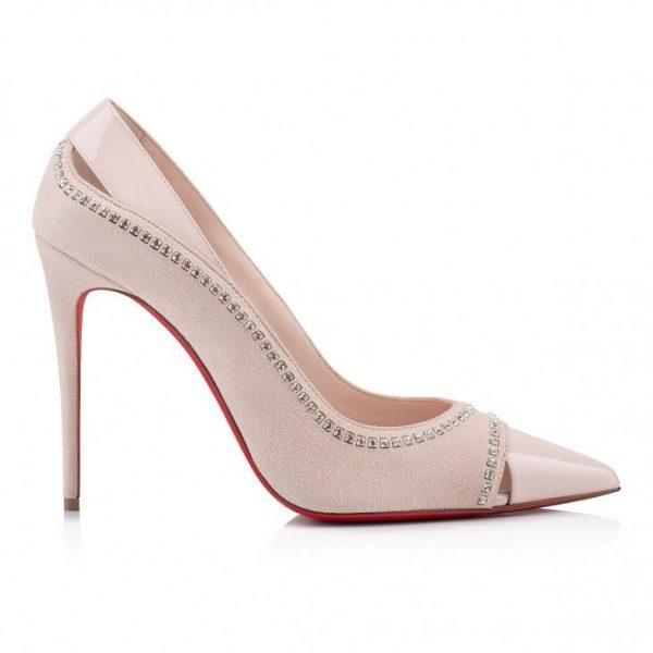 Christian Louboutin Duvette Strass escarpins 100 mm en cuir de veau verni, daim et strass couleur lait – Image 2