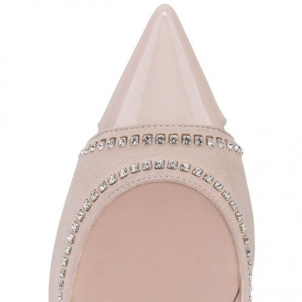 Christian Louboutin Duvette Strass escarpins 100 mm en cuir de veau verni, daim et strass couleur lait – Image 4