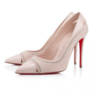 Christian Louboutin Duvette Strass escarpins 100 mm en cuir de veau verni, daim et strass couleur lait