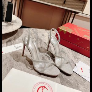 Christian Louboutin Emilie Sandales 100mm Cuir Pailleté Argent