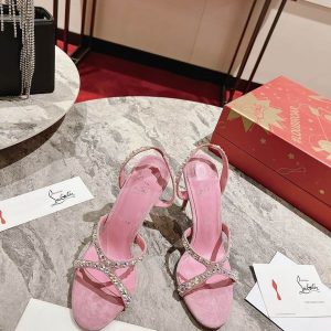 Christian Louboutin Emilie Strass Suede Sandals 100MM Embellies de Cristaux Rose