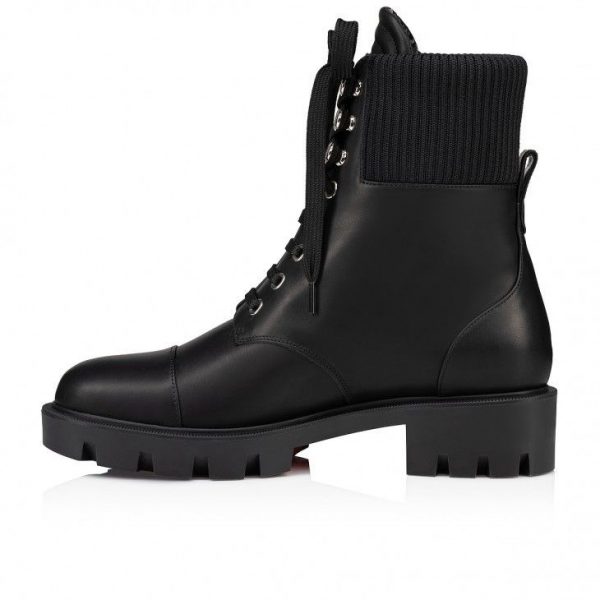Christian Louboutin En Hiver Lug Bottines Basses en Cuir de Veau Noir – Image 3
