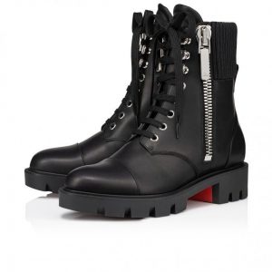 Christian Louboutin En Hiver Lug Bottines Basses en Cuir de Veau Noir