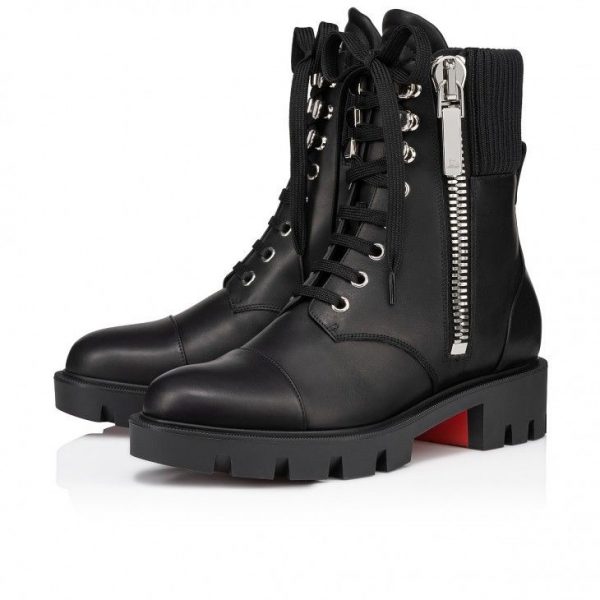 Christian Louboutin En Hiver Lug Bottines Basses en Cuir de Veau Noir