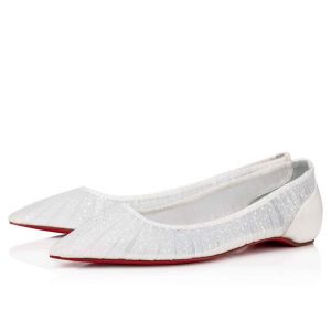 Christian Louboutin Flat Kate Draperia Blanc-argent/ivoire/lin Bleu Filet
