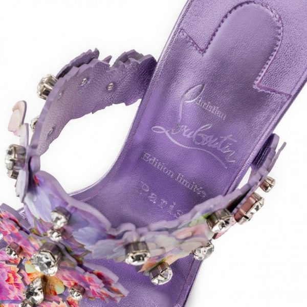 Christian Louboutin Flora 85 mm Mules Cuir de Veau Imprimé Fleuri et Cuir Nappa Irisé Multicolore – Image 4