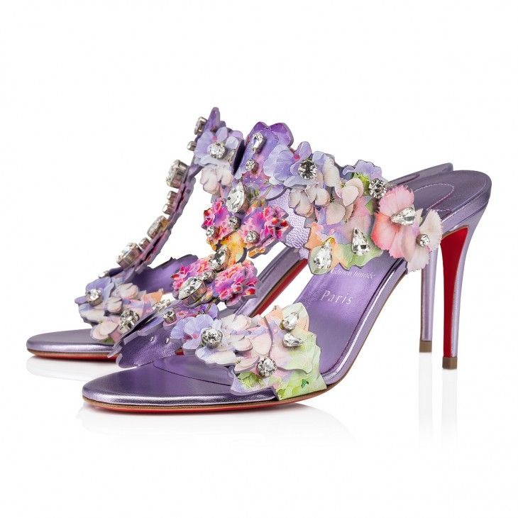 Mules Christian Louboutin Flora 85 mm en cuir de veau imprimé fleuri et cuir nappa irisé multicolore