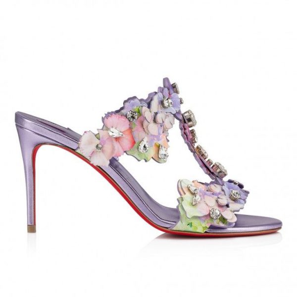 Christian Louboutin Flora 85 mm Mules Cuir de Veau Imprimé Fleuri et Cuir Nappa Irisé Multicolore – Image 2