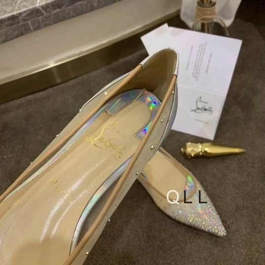 Christian Louboutin Follies Strass Ballerines en Maille et Cuir Verni Argent – Image 4