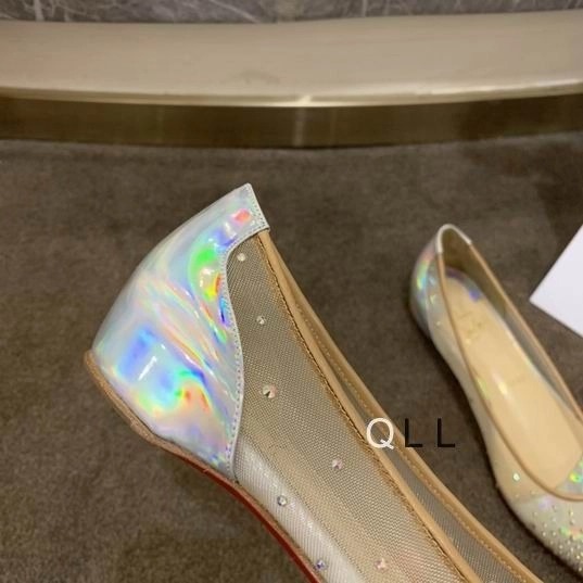 Christian Louboutin Follies Strass Ballerines en Maille et Cuir Verni Argent – Image 5