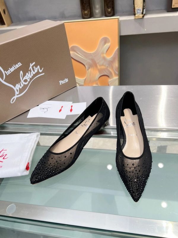 Christian Louboutin Follies Strass Ballerines en Maille Noire – Image 3