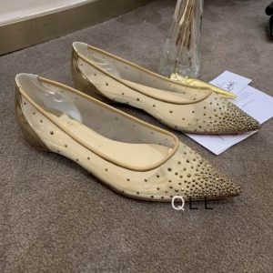 Christian Louboutin Follies Strass Ballerines en Cuir Maille Or