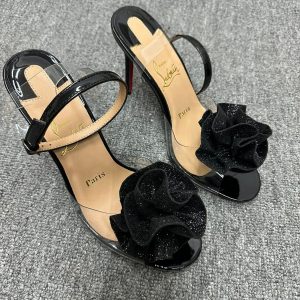 Christian Louboutin Fossiliza Sandales 100mm PVC et Cuir Pailleté Noir