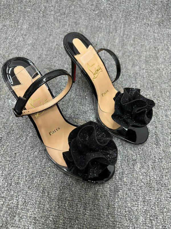 Christian Louboutin Fossiliza Sandales 100mm PVC et Cuir Pailleté Noir