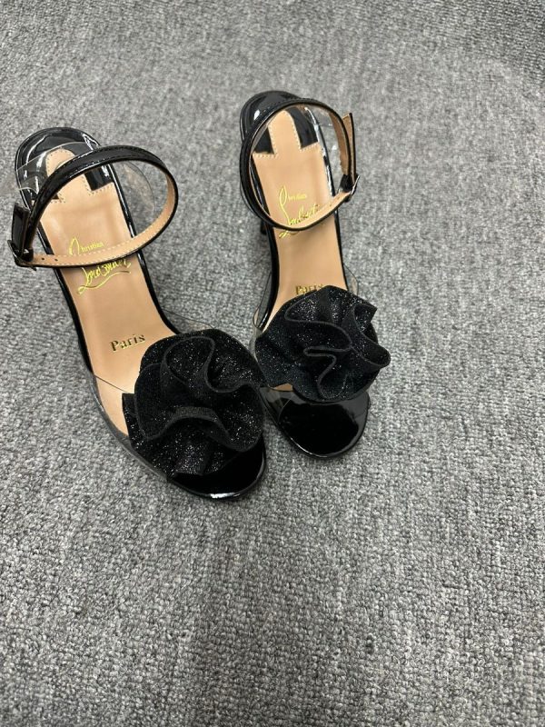 Christian Louboutin Fossiliza Sandales 100mm PVC et Cuir Pailleté Noir – Image 2