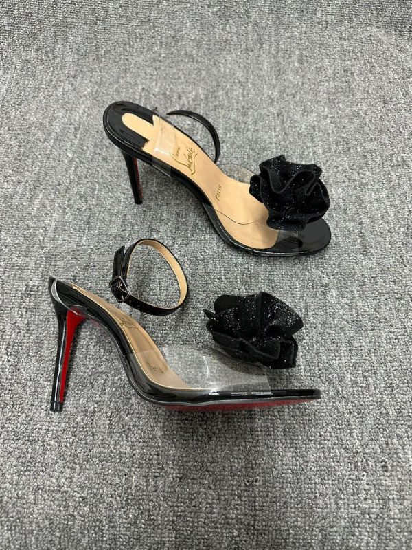 Christian Louboutin Fossiliza Sandales 100mm PVC et Cuir Pailleté Noir – Image 3