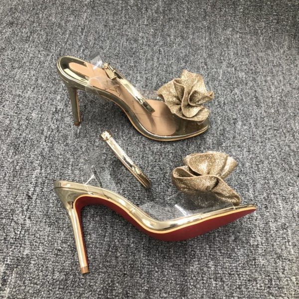 Christian Louboutin Fossiliza Sandales 100mm PVC et Cuir Pailleté Or – Image 2