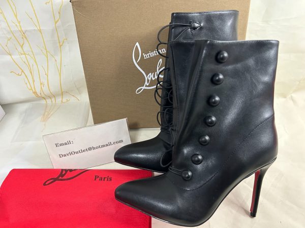 Christian Louboutin French Tutu Bottines Bouton 100 mm Cuir Noir – Image 4