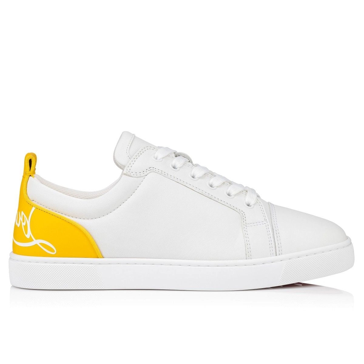 Christian Louboutin Fun Louis Junior Baskets Femme en Cuir de Veau Blanc Jaune – Image 3